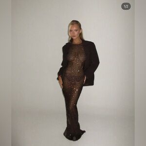 Sla The Label Brown Sequin Gown Maxi Dress